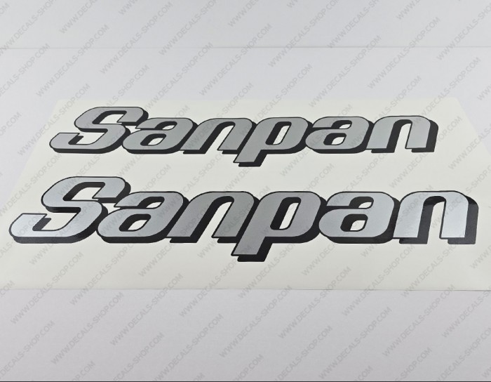 Sanpan Pontoon Boat Logo Silver Decal Set of 2 x 23"
